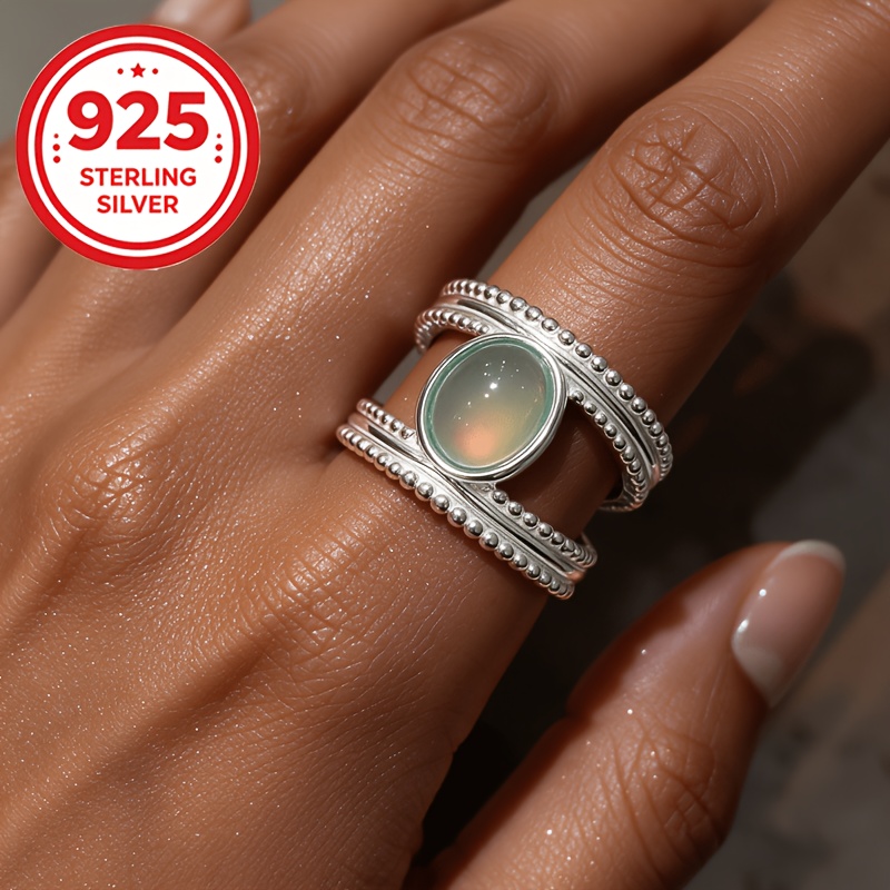 Women's 925 Silver Adjustable Lace Green Double-Layer Ring
